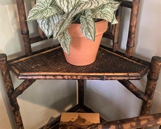 Corner bamboo shelf