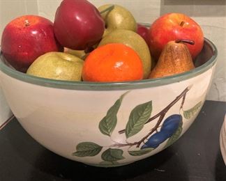 Fruit bowl made in England; artificial fruit
