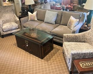 Another sofa - gray 3-cushion sofa with nail-head trim; coordinating chairs