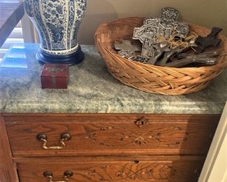 3-drawer chest (as is -handles) with marble top