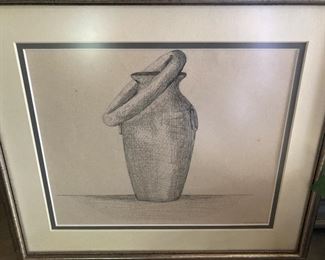 Pen & ink framed and matted art by  Artist Frances Franklin