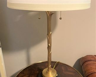 One of two Theo Alexander side tables;  one of two matching lamps