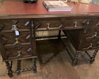 Fabulous barley twist desk with red leather top insert