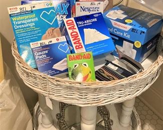 Bandages; 2-tier white wicker shelf