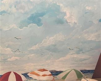 Beach scene oil on canvas
