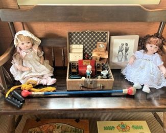 Bench; dolls; doll furniture
