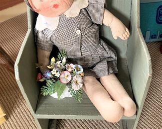 Vintage doll and chair