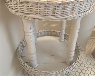 2-tier white wicker shelf