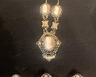 Antique cameo necklace and bracelet set