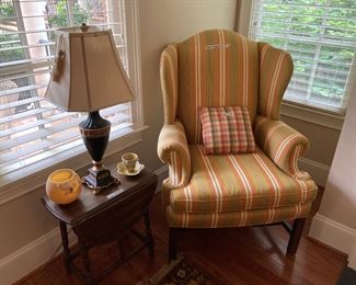 SHERRILL wingback chairs, drop-leaf chair side table