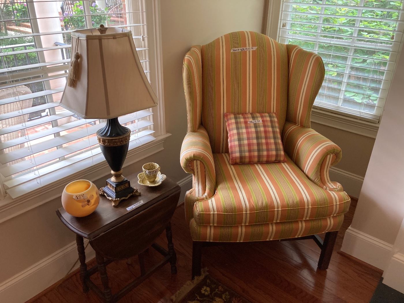 SHERRILL wingback chairs, drop-leaf chair side table