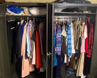 Vintage and newer clothing, very nice metal cabinets 