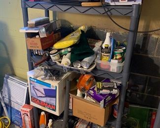 Coleman sleeping bag, shelving, single burner stove