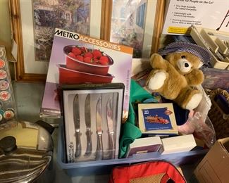 Hallmark ornaments, pots/pans, silverware