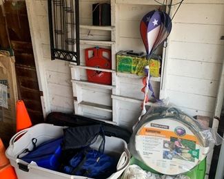Life jackets, drop cloths, garden items