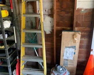 Fiberglass ladder , tackle box 