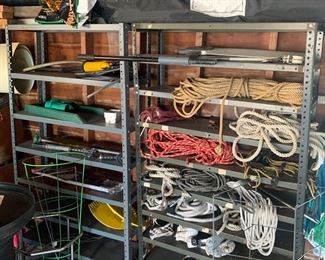 Metal shelving, rope