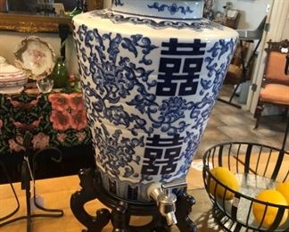 Chinese "Double Happiness" drink dispenser w/ stand.