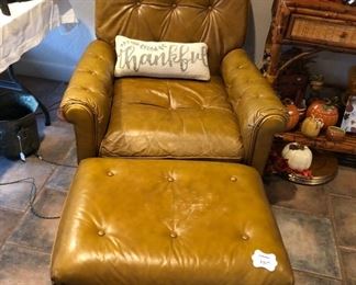 Comfy old leather chair & ottoman - already broke in!
