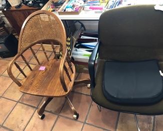Oak desk chair and a modern one