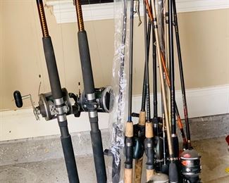 fishing rods including THREE salt water fishing rods