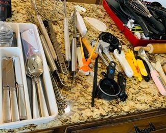 kitchen gadgets and flatware