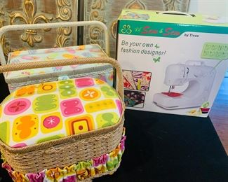 Girls sewing machine and sewing baskets