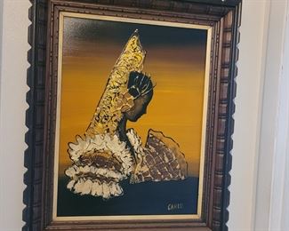 Rare retro vintage 1960s Carlo of Hollywood original oil painting of Spanish Flamenco Dancer.  