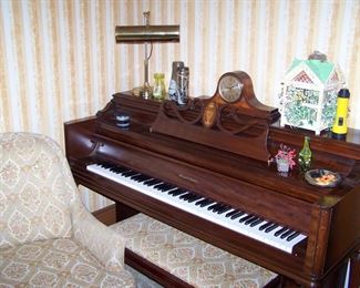 MASON & HAMILIN SPINET PIANO/ BENCH & MISC. SMALLS