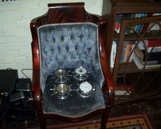 MAHOGANY TUFTED-BACK CHAIR & BAROMETERS