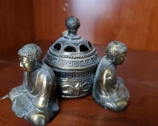 UNIQUE BOHO Three Buddha Metal Stupa Brass Incense Burner