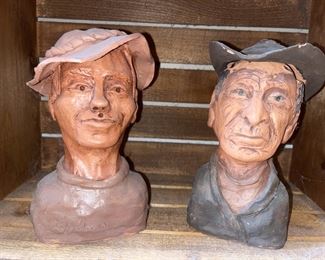 Lifeguard & Old Cowhand Studio Art Pottery Statues by Jill Rew 8”