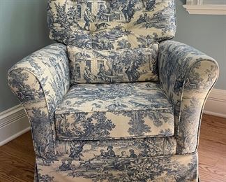 Swivel Blue & White Toile Rocker. Measures 32"W x 34" H. Photo 1 of 5.