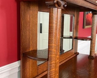 Antique American Victorian Oak Buffet / Cabinet with Mirror. Measures 48" W x 22" D x 70" H. Photo 5 of 6.