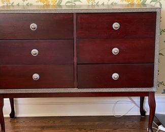 Vintage 6 Drawer Chest of Drawers With Silver Metal Trim. Measures 47" W x 18" D x 39" H. Photo 1 of 4.