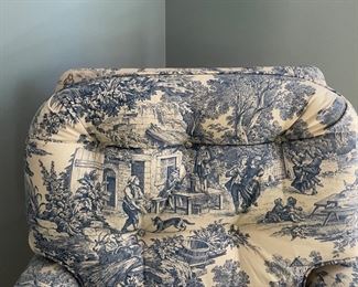 Swivel Blue & White Toile Rocker. Measures 32"W x 34" H. Photo 4 of 5.