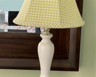 Table Lamp with Green & White Gingham Shade. Measures 18" H.