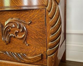 Antique American Victorian Oak Buffet / Cabinet with Mirror. Measures 48" W x 22" D x 70" H. Photo 6 of 6.