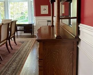 Antique American Victorian Oak Buffet / Cabinet with Mirror. Measures 48" W x 22" D x 70" H. Photo 2 of 6.