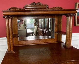 Antique American Victorian Oak Buffet / Cabinet with Mirror. Measures 48" W x 22" D x 70" H. Photo 3 of 6.