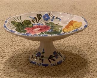Italian Glazed Ceramic Footed Compote. Measures 6" D x 3" H. Photo 1 of 2.