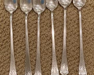 Set of 6 Warwick International Silver Plate Ice Tea Spoons "Jewel" Pattern.