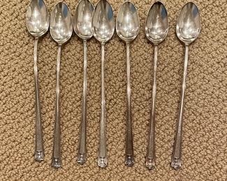 Set of 7 Silver Plate Ice Tea Spoons.
