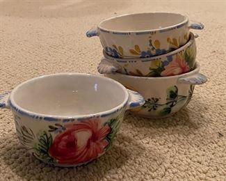 Vintage Italian Glazed Ceramic Floral China:
9 Bread & Butter Plates, 5 Dessert Plates
4 Salad Plates, 6 Dinner Plates and 8 Cream Soups. Photo 3 of 4.