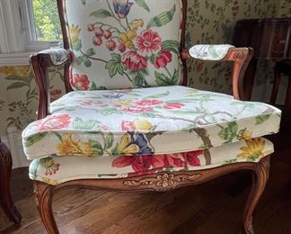 Floral Upholstered Bergere Chair. Measures 28" W x 26" D. Photo 1 of 5.