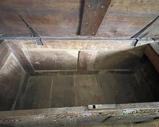 Antique Carved Wood Chest. Measures 46" x 18.5" X 24" H. Photo 3 of 5.