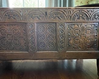 Antique Carved Wood Chest. Measures 46" x 18.5" X 24" H. Photo 1 of 5.