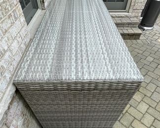 Woven Wicker Buffet / Server / High-Top Table with Glass Top. Measures 76" x 34" D x 42" H. Photo 2 of 4.