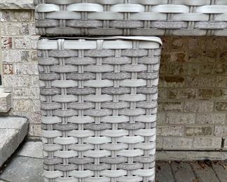 Woven Wicker Buffet / Server / High-Top Table with Glass Top. Measures 76" x 34" D x 42" H. Photo 4 of 4.