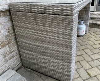 Woven Wicker Buffet / Server / High-Top Table with Glass Top. Measures 76" x 34" D x 42" H. Photo 3 of 4.